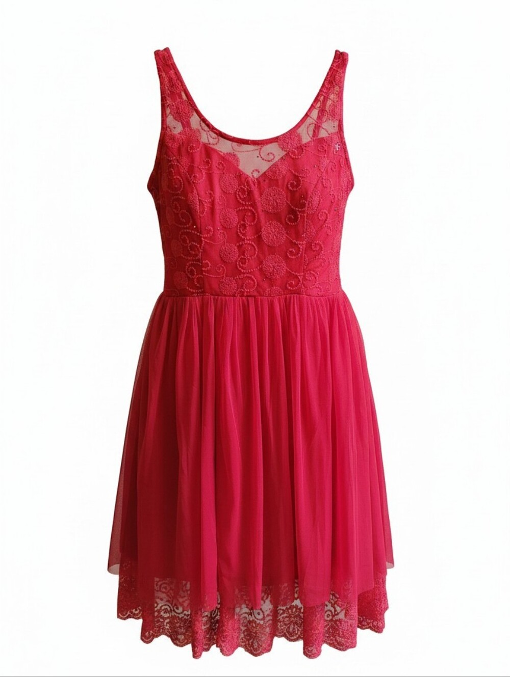 Soieblu Red Embroidered Lace Mesh Mini Dress Low Back Size Large